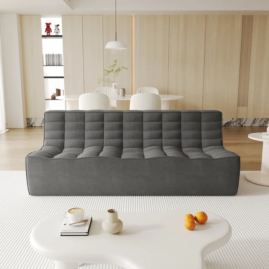 Signature Classic Boneless Couches | 1-Piece Chenille & Linen Black Dual-Layer Foam Filling Loveseats 3-seaters
