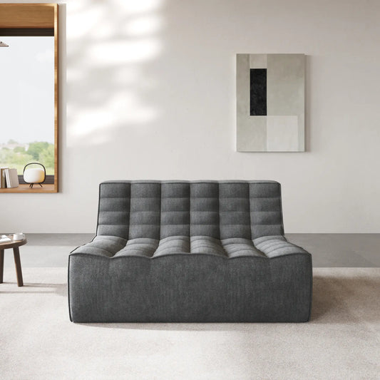 Signature Classic Boneless Couches | 1-Piece Chenille & Linen Black Low-Profile Design Loveseats 2-seaters