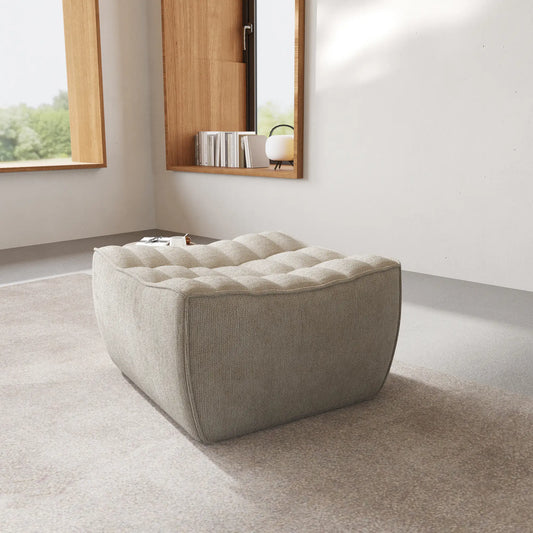 Signature Classic Boneless Couches | 1-Piece Chenille & Linen Khaki Dual-Layer Foam Filling Ottoman