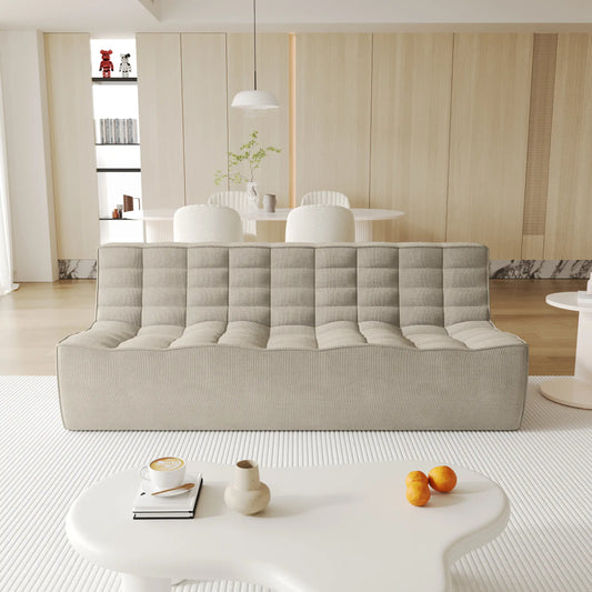 Signature Classic Boneless Couches | 1-Piece Chenille & Linen Khaki Two Layers Of Foam Loveseats 3-seaters