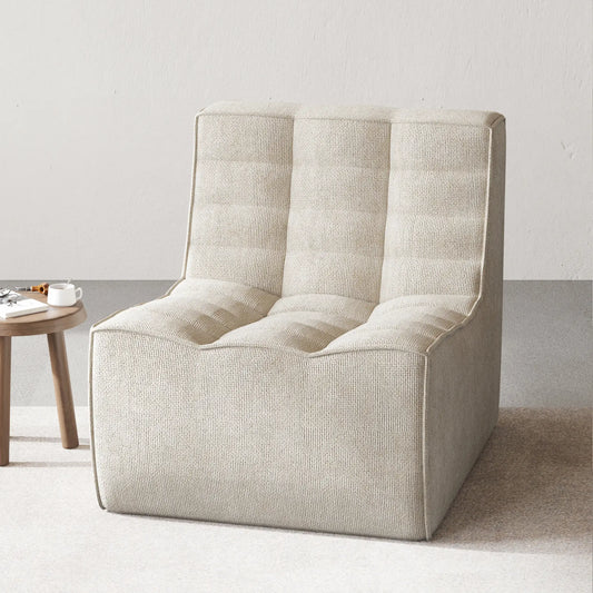 Signature Classic Boneless Couches | 1-Piece Chenille & Linen Khaki Versatile Seating Single Sofa 1-seater