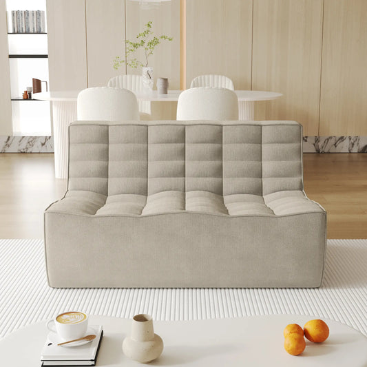 Signature Classic Boneless Couches | 1-Piece Chenille & Linen Khaki Versatile Style Loveseats 2-seaters