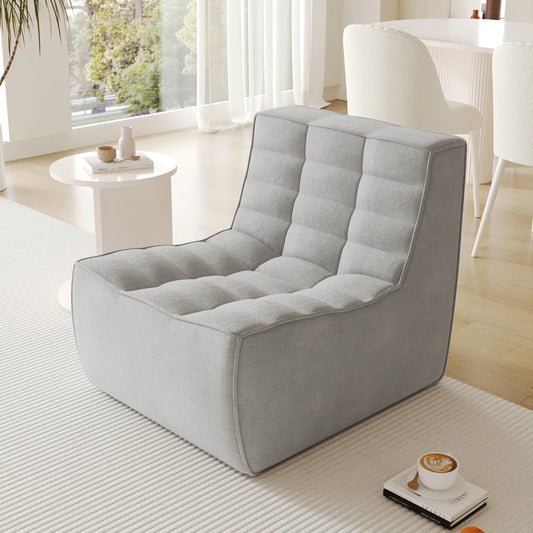Signature Classic Boneless Couches | 1-Piece Chenille & Linen Light Grey Versatile Seating Single Sofa 1-seater