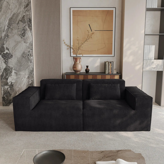 Exclusive Classic Sectional Couches | 1-Piece Corduroy Black Wide Useful Arms Loveseats 2-seaters