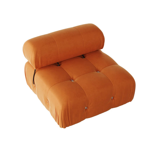 Exclusive Minimalist Modular Couches | 1-Piece Velvet Orange Bold Sculptural Design Single Sofa 1-seater
