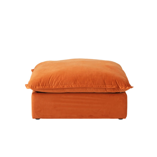 Premium Velvet Cloud Sectional Couches | 1-Piece Velvet Orange Roomy Comfy Seats Ottoman