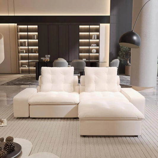 Premium Adjustable Cloud Sectional Couches | 3-Piece Velvet Beige Makes A Curved Sofa Chaise Sectionals 2-seaters with 1-Ottomans