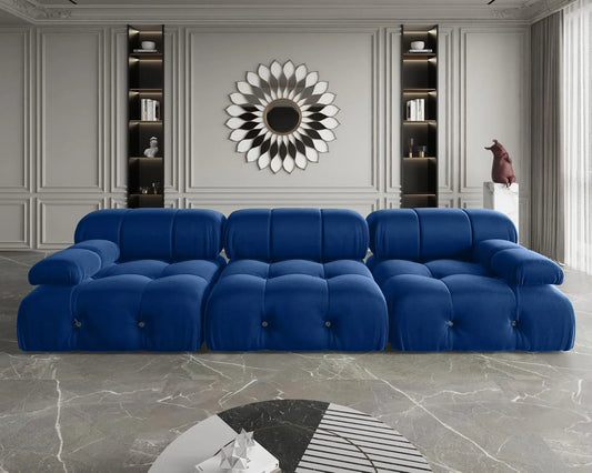 Exclusive Minimalist Modular Couches | 3-Piece Velvet Blue Modular Design Couch Sectionals 3-seaters