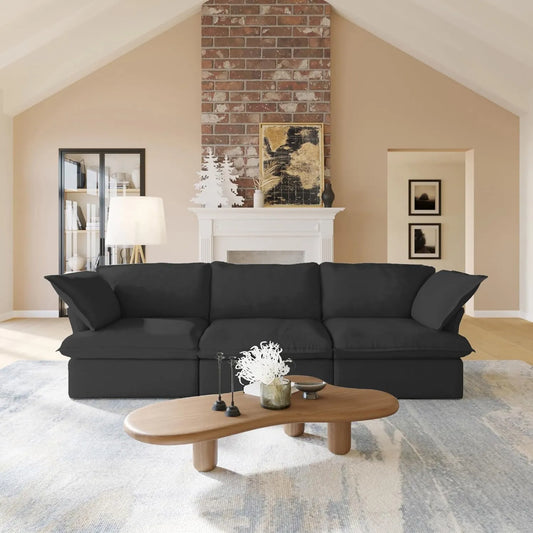 Premium Linen Cloud Sectional Couches | 3-Piece Linen Black Resists Wear and Fading Couch Sectionals 3-seaters