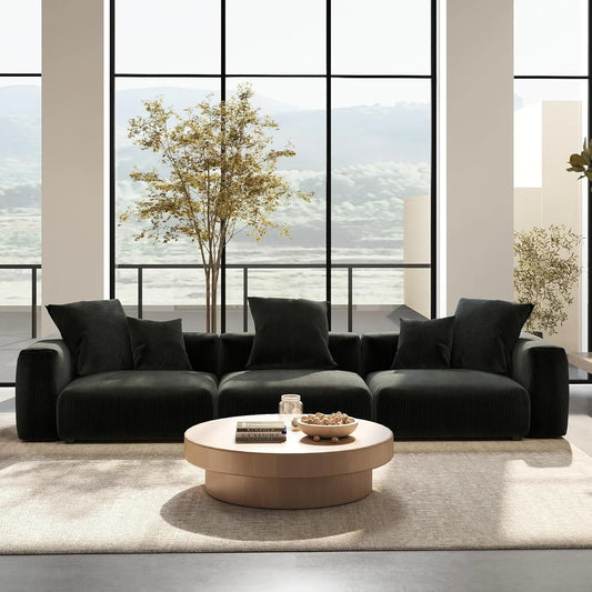 Exclusive Modern Modular Couches | 3-Piece Corduroy Black No-Show Sofa Legs Couch Sectionals 3-seaters