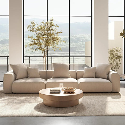 Exclusive Modern Modular Couches | 3-Piece Corduroy Beige Oversized Silhouette Couch Sectionals 3-seaters