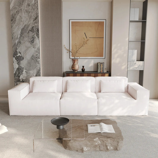 Exclusive Classic Sectional Couches | 2-Piece Corduroy Beige Sticks Together Strong Couch Sectionals 3-seaters