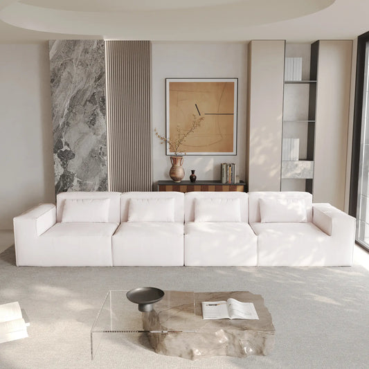 Exclusive Classic Sectional Couches | 3-Piece Corduroy Beige Wide Useful Arms Couch Sectionals 4-seaters