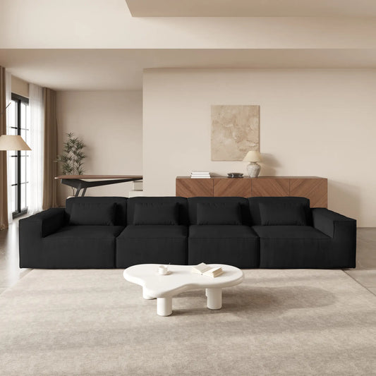 Exclusive Classic Sectional Couches | 3-Piece Corduroy Black Nice Textured Fabric Couch Sectionals 4-seaters