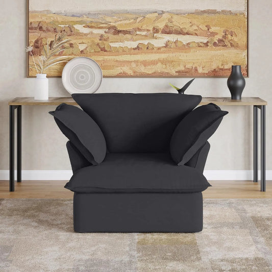 Premium Linen Cloud Sectional Couches | 1-Piece Linen Black A Clean Simple Look Single Sofa 1-seater