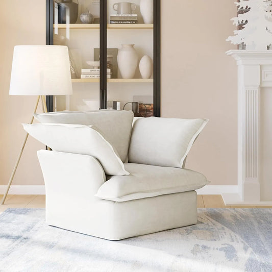 Premium Linen Cloud Sectional Couches | 1-Piece Linen White Looks Good Anywhere Single Sofa 1-seater