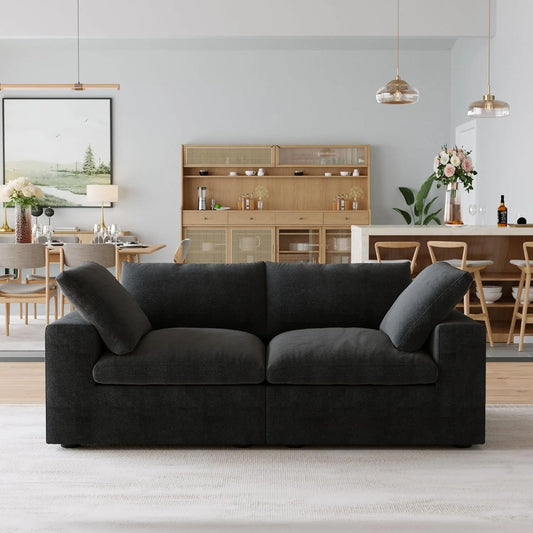 Premium Luxe Cloud Sectional Couches | 2-Piece Linen Black Cloud-Like Comfort Loveseats 2-seaters