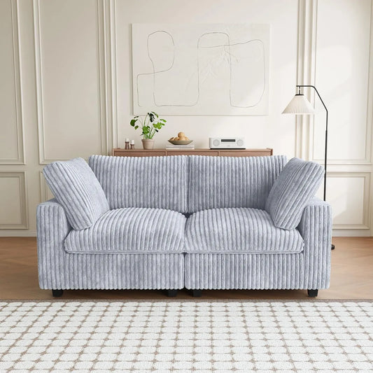 Premium Classic Cloud Sectional Couches | 2-Piece Plush Fabric Light Grey Secure Plush Texture Loveseats 2-seaters