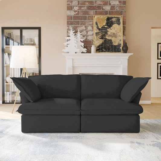 Premium Linen Cloud Sectional Couches | 2-Piece Linen Black Smart Hidden Storage Loveseats 2-seaters