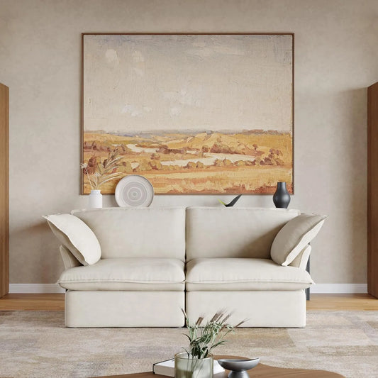 Premium Linen Cloud Sectional Couches | 2-Piece Linen Beige Lounge-Ready Seating Loveseats 2-seaters