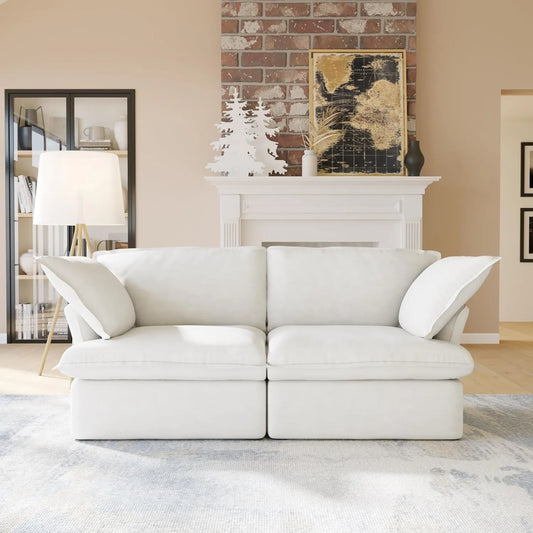 Premium Linen Cloud Sectional Couches | 2-Piece Linen White Clean Simple Style Loveseats 2-seaters