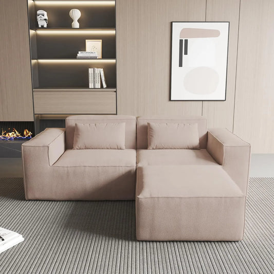 Exclusive Classic Sectional Couches | 2-Piece Corduroy Brown Modular Design Chaise Sectionals 2-seaters with 1-Ottomans