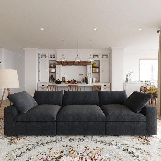 Premium Luxe Cloud Sectional Couches | 3-Piece Linen Black Cloud-Like Comfort Couch Sectionals 3-seaters