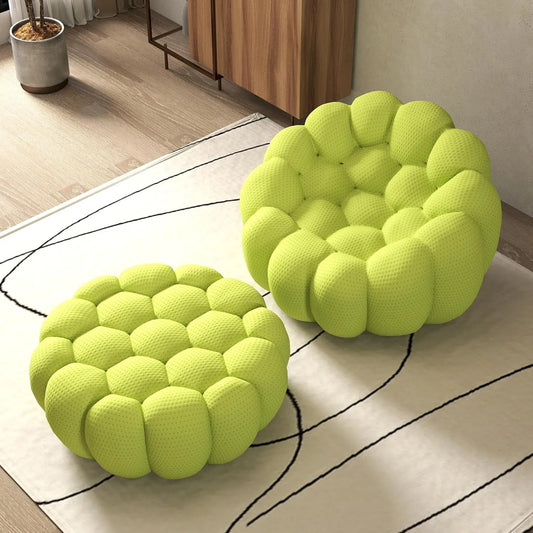 Signature Armless Boneless Couches | 2-Piece 3D-Knitted Lime Green A Soft Wavy Shape Sofa Sets 1-seater with 1-Ottomans