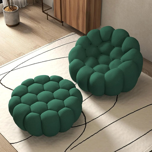 Signature Armless Boneless Couches | 2-Piece 3D-Knitted Green Ocean-Inspired Curves Sofa Sets 1-seater with 1-Ottomans