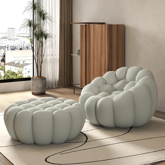 Signature Armless Boneless Couches | 2-Piece 3D-Knitted Light Grey Inspired By The Ocean Sofa Sets 1-seater with 1-Ottomans