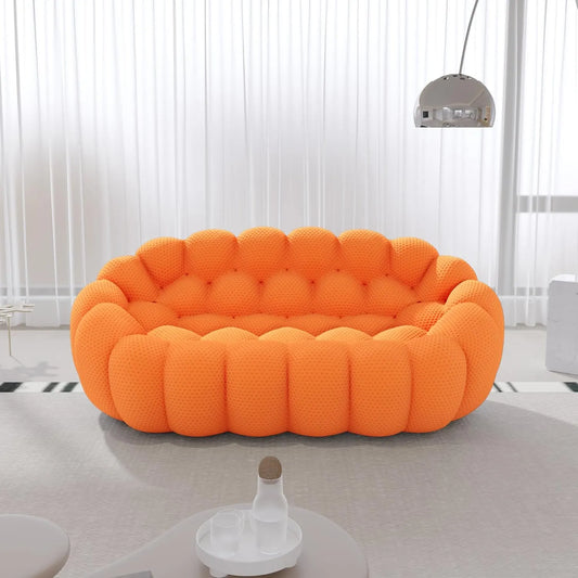 Signature Armless Boneless Couches | 1-Piece 3D-Knitted Orange Ocean-Inspired Curves Loveseats 2-seaters