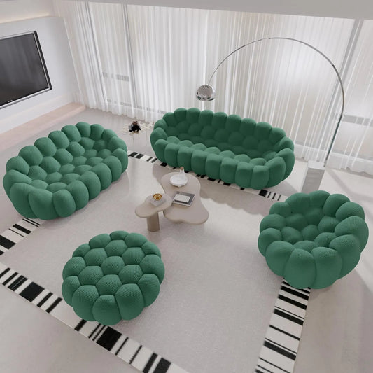 Signature Armless Boneless Couches | 4-Piece 3D-Knitted Green Styles Like A Sculpture Sofa Sets 6-seaters with 1-Ottomans