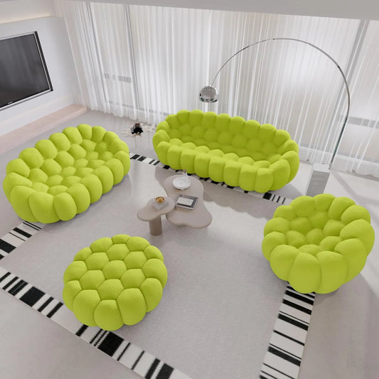 Signature Armless Boneless Couches | 4-Piece 3D-Knitted Lime Green Soft Cool And Stretchy Sofa Sets 6-seaters with 1-Ottomans
