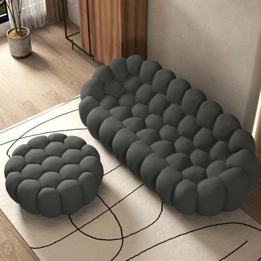 Signature Armless Boneless Couches | 2-Piece 3D-Knitted Grey Flowing Organic Shape Sofa Sets 3-seaters with 1-Ottomans