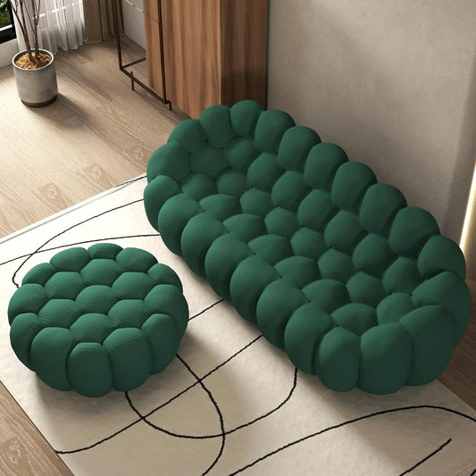 Signature Armless Boneless Couches | 2-Piece 3D-Knitted Green Modern Softness Sofa Sets 3-seaters with 1-Ottomans