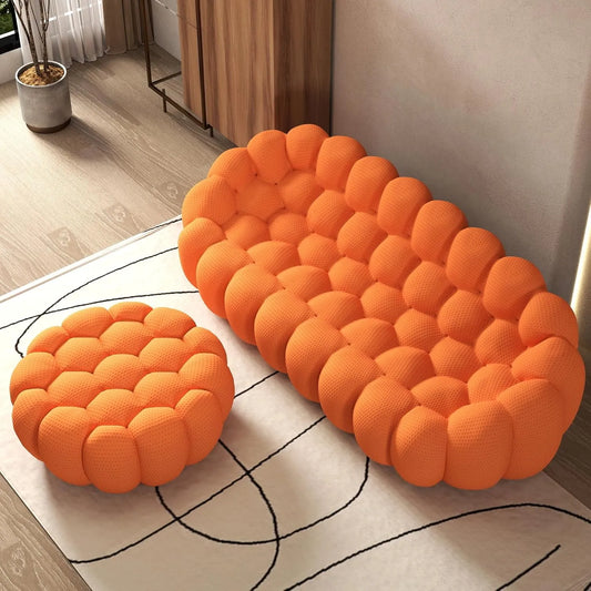 Signature Armless Boneless Couches | 2-Piece 3D-Knitted Orange Soft Cool And Stretchy Sofa Sets 3-seaters with 1-Ottomans