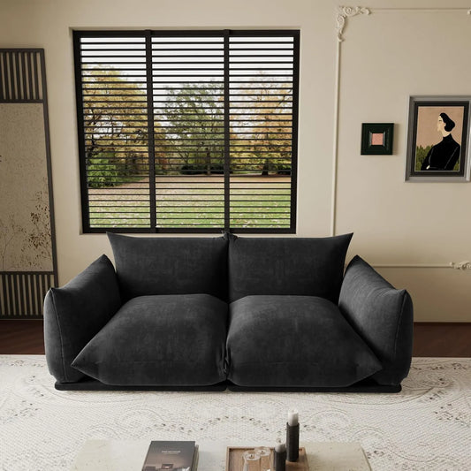 Exclusive Modern Sectional Couches | 2-Piece Chenille Black Retro-Modern Fusion Loveseats 2-seaters