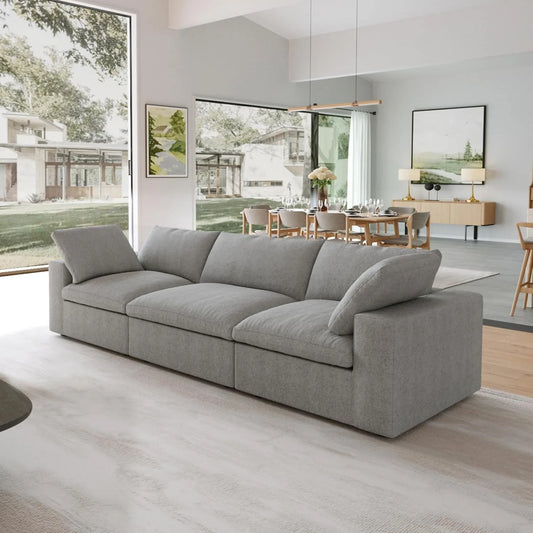 Premium Luxe Cloud Sectional Couches | 3-Piece Linen Light Grey Airy Relaxed Elegance Couch Sectionals 3-seaters