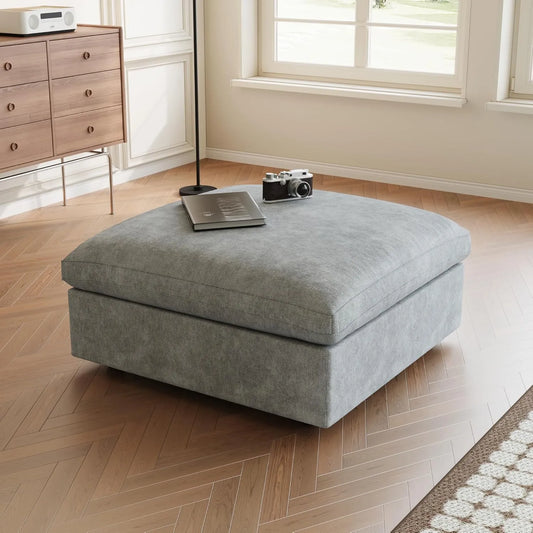 Premium Slope Cloud Sectional Couches | 1-Piece Linen Light Grey Totally Washable Covers Ottoman