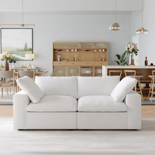 Premium Luxe Cloud Sectional Couches | 2-Piece Linen White Cloud-Like Comfort Loveseats 2-seaters