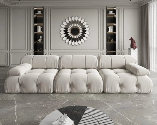 Exclusive Minimalist Modular Couches | 3-Piece Velvet Beige Bold Sculptural Design Couch Sectionals 3-seaters