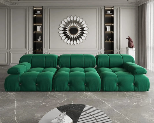 Exclusive Minimalist Modular Couches | 3-Piece Velvet Green Soft Springy Support Couch Sectionals 3-seaters