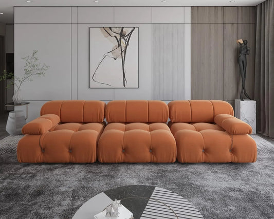 Exclusive Minimalist Modular Couches | 3-Piece Velvet Orange Mix And Match Couch Sectionals 3-seaters