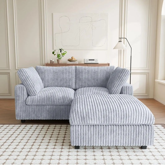 Premium Classic Cloud Sectional Couches | 3-Piece Plush Fabric Light Grey Relaxed Refined Form Chaise Sectionals 2-seaters with 1-Ottomans