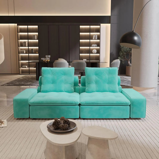 Premium Adjustable Cloud Sectional Couches | 2-Piece Velvet Tiffany Blue Multi-Layer Cushioning Loveseats 2-seaters