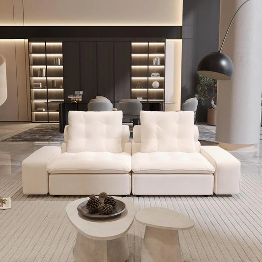 Premium Adjustable Cloud Sectional Couches | 2-Piece Velvet Beige Smooth Modern Style Loveseats 2-seaters