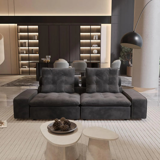 Premium Adjustable Cloud Sectional Couches | 2-Piece Velvet Grey Pet-Friendly Fabric Loveseats 2-seaters