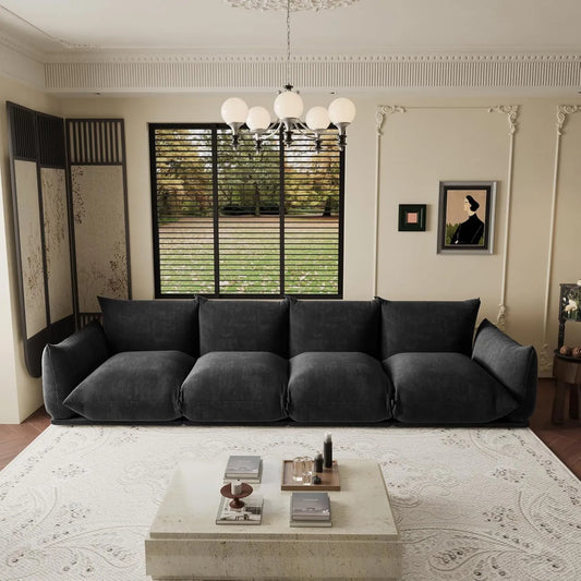 Exclusive Modern Sectional Couches | 4-Piece Chenille Black Strong Wood Legs Couch Sectionals 4-seaters