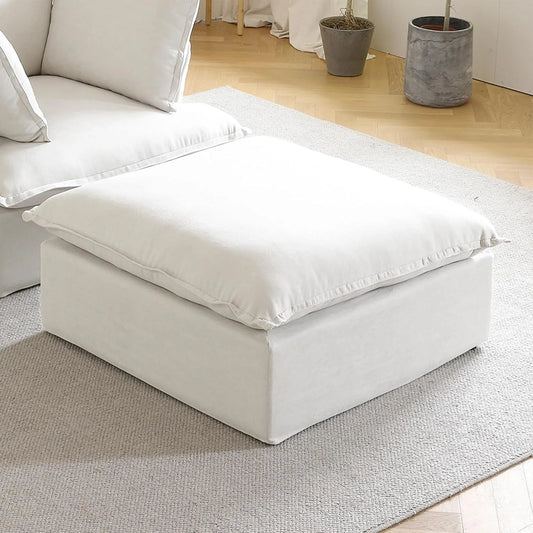 Premium Linen Cloud Sectional Couches | 1-Piece Linen Beige Clean Simple Style Ottoman