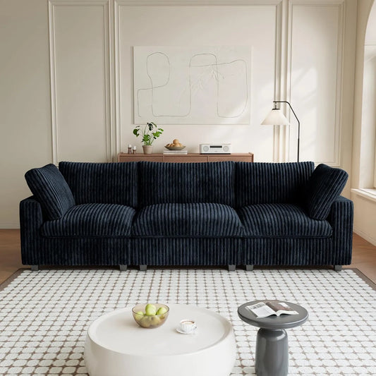 Premium Classic Cloud Sectional Couches | 3-Piece Plush Fabric Black Modular Design Couch Sectionals 3-seaters